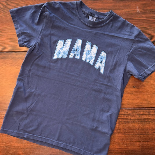Blue Floral Mama Embroidered Tee